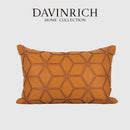 GobekUsa Dark Orange Geometric Petals Leather Patched Lumbar Pillow Cover Luxury Case