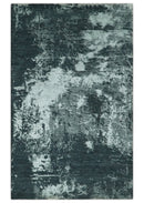 Dark Teal, Gray and Silver Modern Abstract Hand Knotted 5x8 wool Area Rug