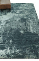 Dark Teal, Gray and Silver Modern Abstract Hand Knotted 5x8 wool Area Rug
