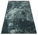 Dark Teal, Gray and Silver Modern Abstract Hand Knotted 5x8 wool Area Rug