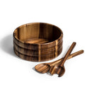 Acacia Wood Salad Bowl with Servers – Handcrafted Large Wooden Serving Bowl