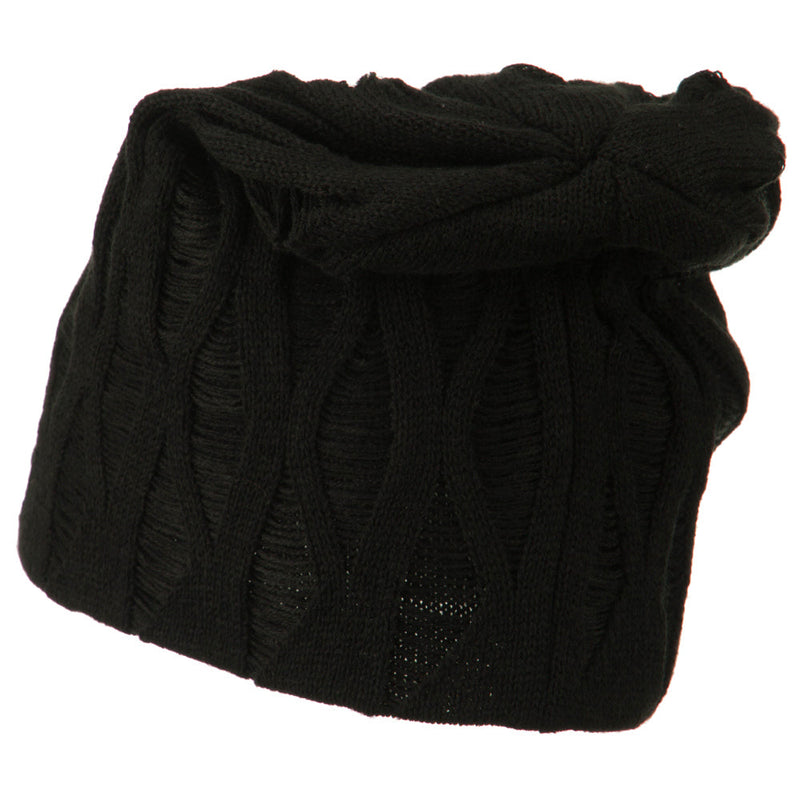 Big Size Deep Crown Distressed Reversible  Beanie