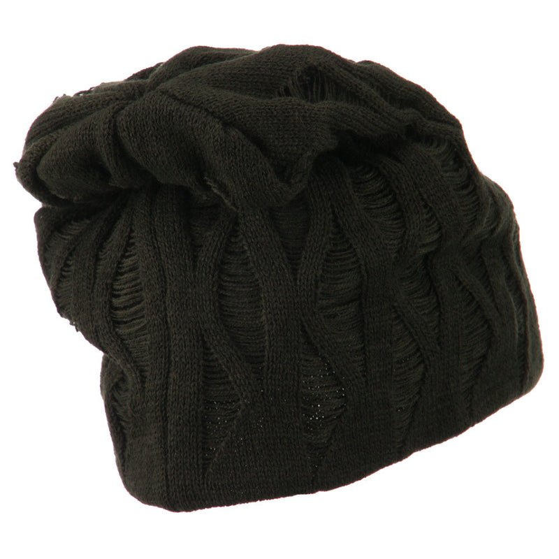 Big Size Deep Crown Distressed Reversible  Beanie