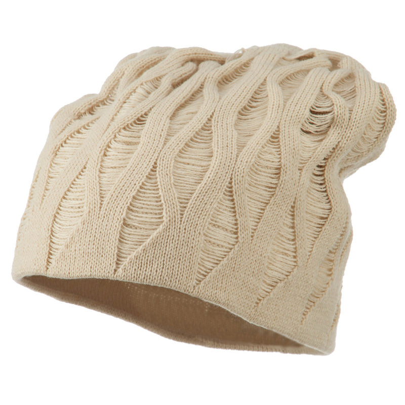 Big Size Deep Crown Distressed Reversible  Beanie