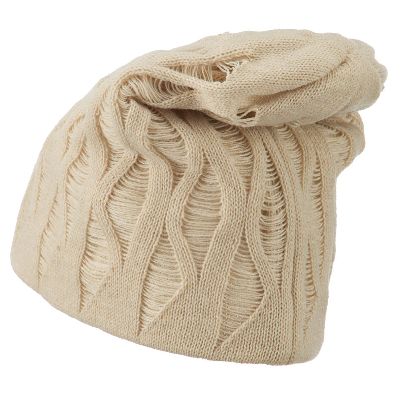 Big Size Deep Crown Distressed Reversible  Beanie
