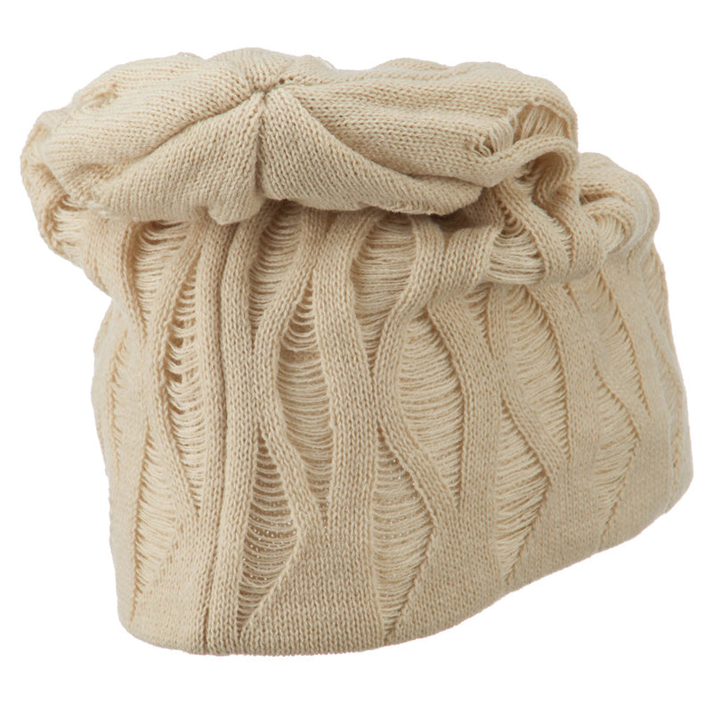 Big Size Deep Crown Distressed Reversible  Beanie