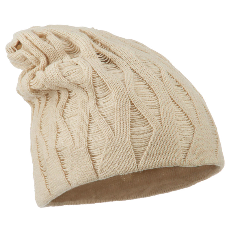 Big Size Deep Crown Distressed Reversible  Beanie