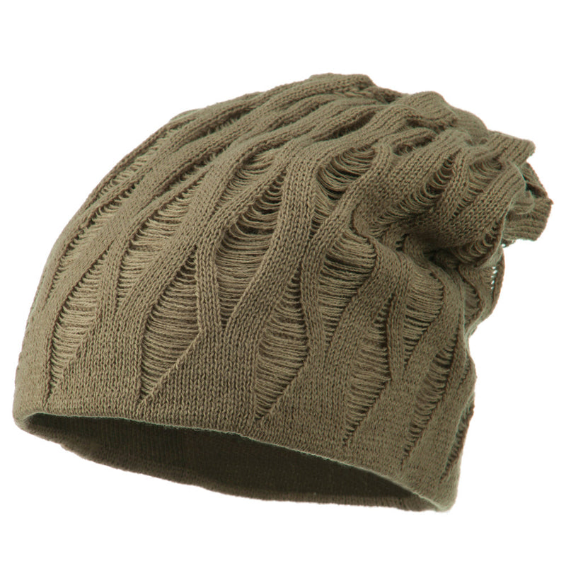 Big Size Deep Crown Distressed Reversible  Beanie