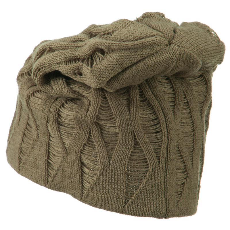 Big Size Deep Crown Distressed Reversible  Beanie