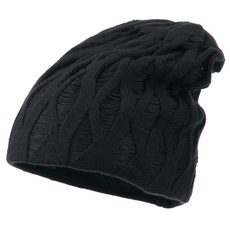 Big Size Deep Crown Distressed Reversible  Beanie