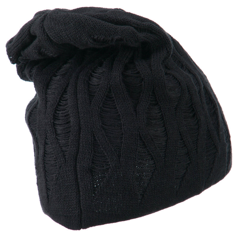 Big Size Deep Crown Distressed Reversible  Beanie