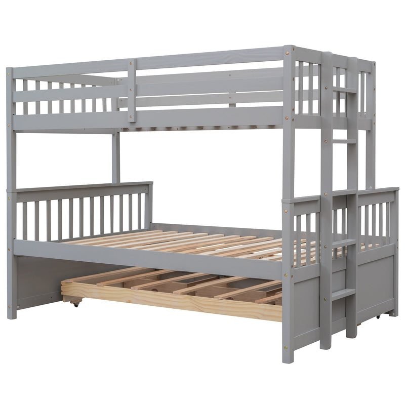 Twin-Over-Full Bunk Bed with Twin size Trundle, Separable Bunk Bed with Drawers for Bedroom - Gray
