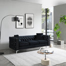 82.3" Width Modern Velvet Sofa Jeweled Buttons Tufted Square Arm Couch Black, 2 Pillows Included
