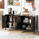 U_Style Modern 4-Vertical Wavy Slatted Doors Sideboard