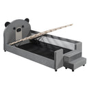 Upholstered Daybed With Bear Shaped Headboard, Hydraulic System And Breathable Fence