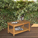 36" Outdoor Coffee Table 2-Shelf Acacia Wood Rectangular Buffet Storage Organizer Natural Finish Teak Patio, Deck, Lawn, Garden