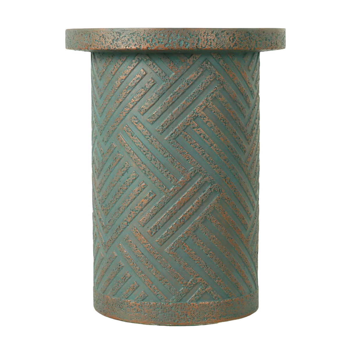 Round Outdoor End Table With Tree Stump Design For Patio - Golden / Green / Peacock, photo 6 of 7