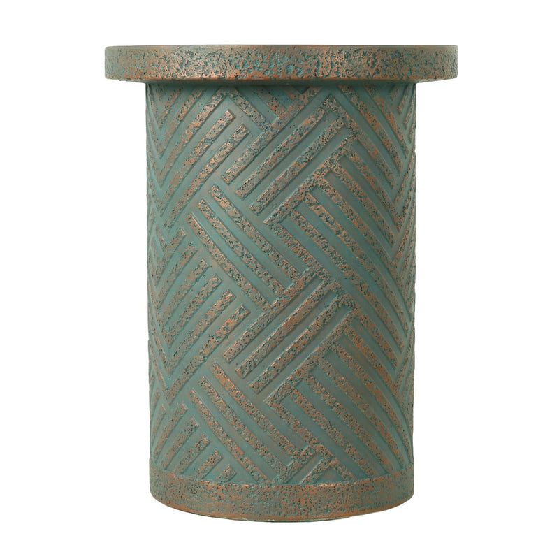 Round Outdoor End Table With Tree Stump Design For Patio - Golden / Green / Peacock, photo 6 of 7