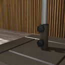 3-in-1 Outdoor Umbrella Base, Coffee End Table, Flower Box Planter with Drain Hole, 175 lbs. Capacity Fillable Patio Umbrella Stand Table with Wheels and Handles, Brown