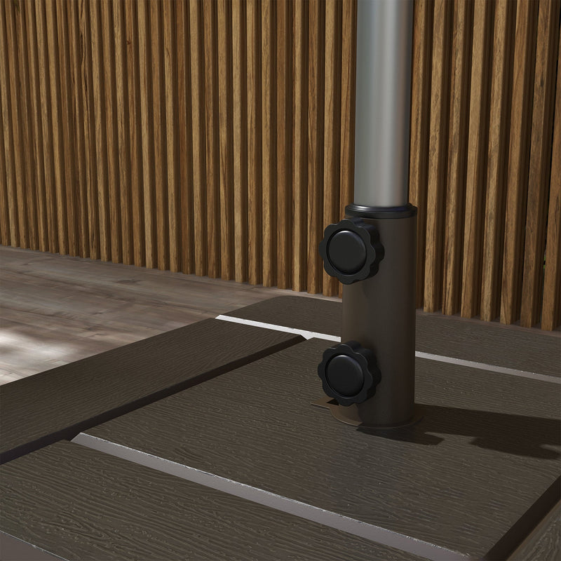 3-in-1 Outdoor Umbrella Base, Coffee End Table, Flower Box Planter with Drain Hole, 175 lbs. Capacity Fillable Patio Umbrella Stand Table with Wheels and Handles, Brown