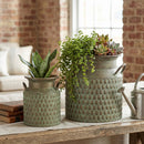 S/2 Iron Milk Jug Planters with Textured Green Finish by HouseOfZazla