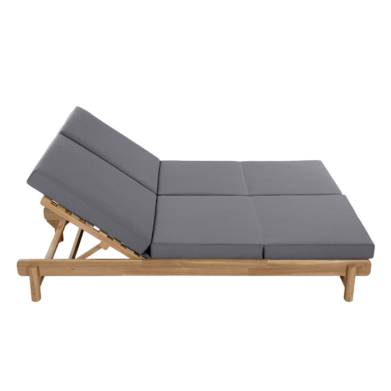 Light Teak Acacia Wood Double Chaise Lounger Set, photo 9 of 10