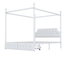 Queen Size Canopy Platform Bed With Upholstered Headboard And 2 Storage Drawers - White by HouseOfZazla