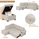 87.4" Sleeper Sofa Bed, 2 in 1 Pull Out sofa bed L Shape Couch with Storage Ottoman for Living Room, Bedroom Couch and Small Apartment, Beige