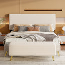 2 Pieces Bedroom Sets Queen Size Upholstered Bed Frame, Modern Corduroy Storage Ottoman,Beige