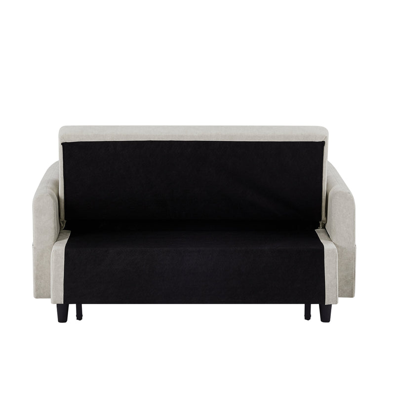 55.1" Pull Out Sleep Sofa Bed Loveseats Sofa Couch with Adjustable Backrest, Storage Pockets, 2 Soft Pillows, USB Ports for Living Room, Bedroom, Apartment, Office, Beige