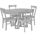 5-Piece Rustic Round Pedestal Extendable Dining Table Set with 15.7" Removable Leaf and Simple Dining Chirs for Small Places, Gray
