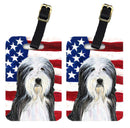 USA American Flag with Bearded Collie Luggage Tag