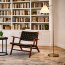 Majestic - Ring Base Curved Floor Lamp With Triangle Drum Shade - Gold / White by HouseOfZazla