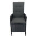 7 Piece Outdoor Patio Wicker Dining Set Patio With Adjustable Backrest Black Wicker + Dark Grey Cushion