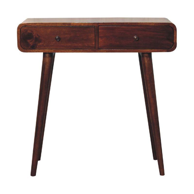 Solid Wood Chestnut Curved Hallway Table, 2-Drawers, Nordic Legs, photo 2 of 10