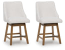 Cabalynn - Upholstered Swivel Barstool (Set of 2) - Oatmeal / Light Brown