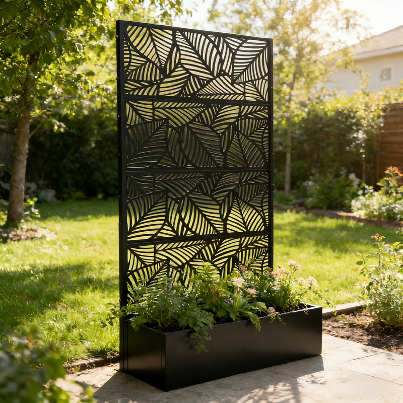 Leaf Pattern Privacy Screen with Planter Box, photo 2 of 10