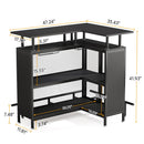 L Shaped Home Mini Bar Table With 2 Tier Shelves & Glass Racks - Black by HouseOfZazla