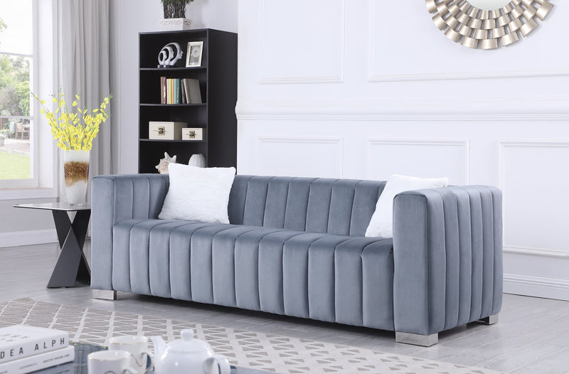 A modern channel sofa take on a traditional Chesterfield,Grey color,3 seater