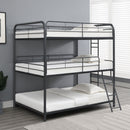 Triple Bunk Bed, Full Size With Sturdy Metal Frame And Safe Stairs - Black by HouseOfZazla