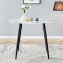 A modern minimalist circular dining table with a diameter of 40 inches, a 0.3 inch thick imitation marble pattern tabletop and black metal legs 40 'x 40' x 30 'DT-1164