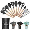 Silicone Kitchen Utensil Set: Heat-Resistant Wooden Handles by LJGDeals