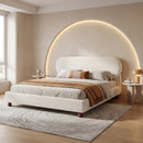 Cream-Colored Boucle Upholstered Bed with Rubber Wood Foot, King by HouseOfZazla
