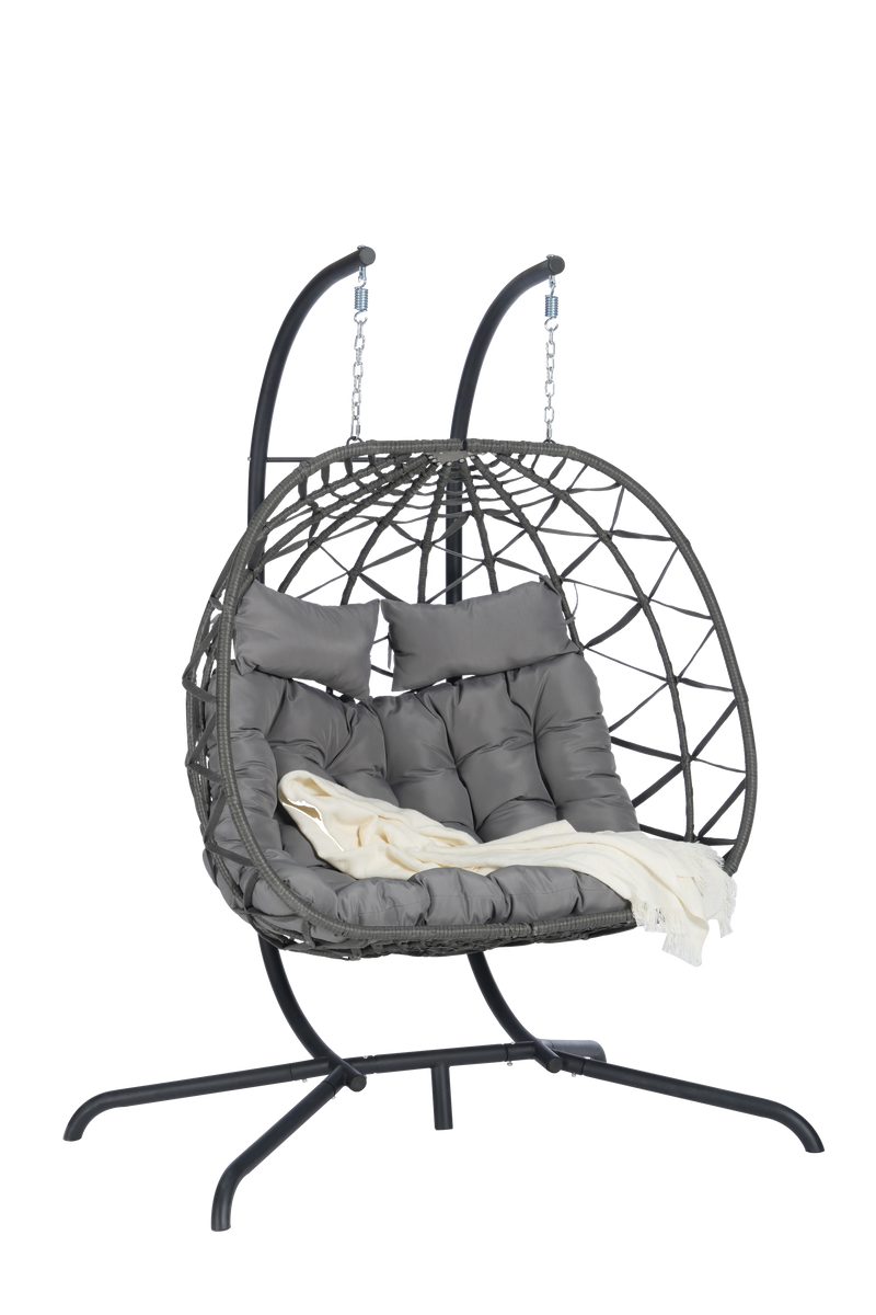 2 Person Outdoor Rattan Hanging Chair Patio Wicker Egg Chair