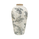 8.1x8.1x13.6' White Ceramic Accent Vase with Gray Floral Design by HouseOfZazla