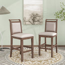 3-Piece Wood Counter Height Drop Leaf Dining Table Set with 2 Upholstered Dining Chairs for Small Place, Brown