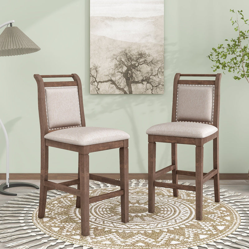 3-Piece Wood Counter Height Drop Leaf Dining Table Set with 2 Upholstered Dining Chairs for Small Place, Brown