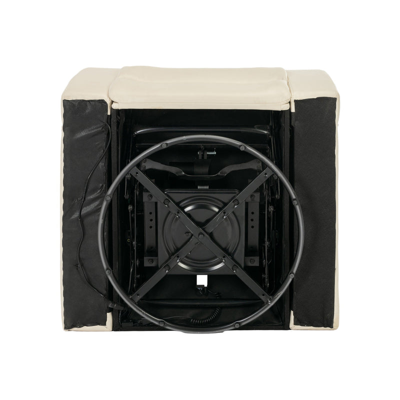 270 Degree Swivel PU Leather Power Recliner Individual Seat Home Theater Recliner with Comforable Backrest, Tray Table, Phone Holder, Cup Holder, USB Port, Hidden Arm Storage for Living Room, White