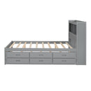 Full Size Platform Bed With Trundle, Drawers, USB Ports And Built In Shelves - Gray by HouseOfZazla