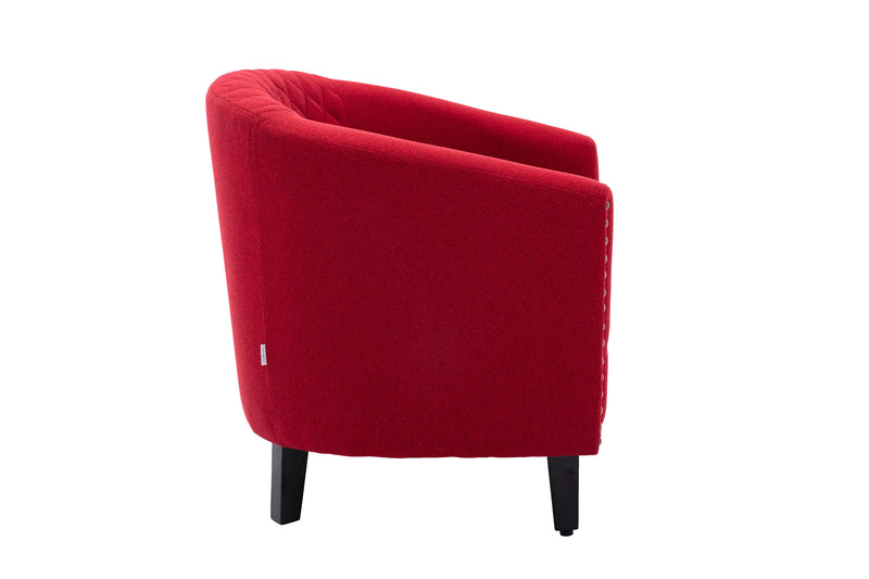 accent Barrel chair living room chair with nailheads and solid wood legs Red Linen